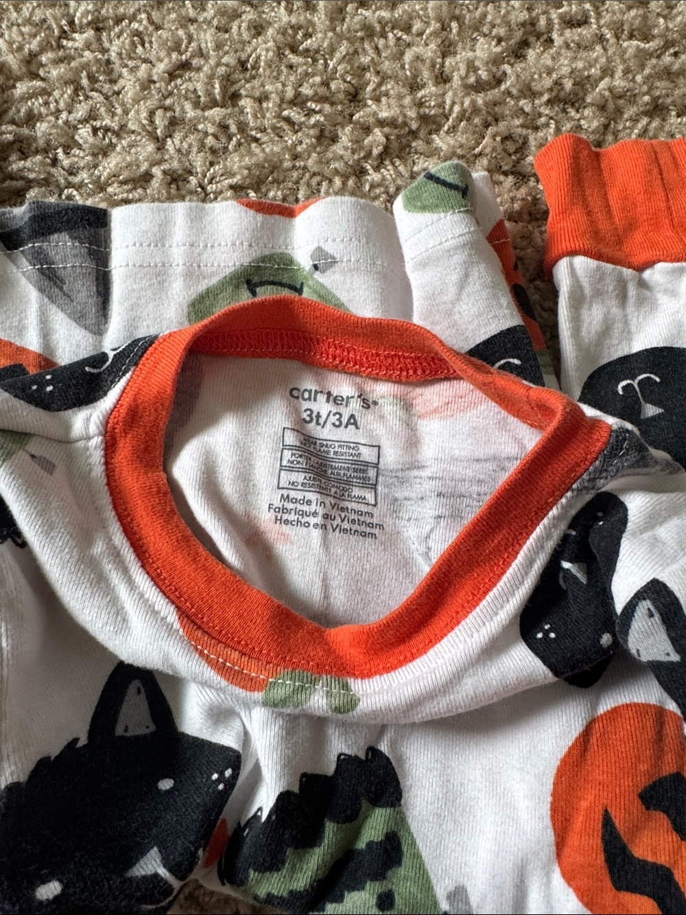 Kids Halloween Pajama Set with Orange Trim - Pumpkin & Black Cat Print - Picture 7 of 7